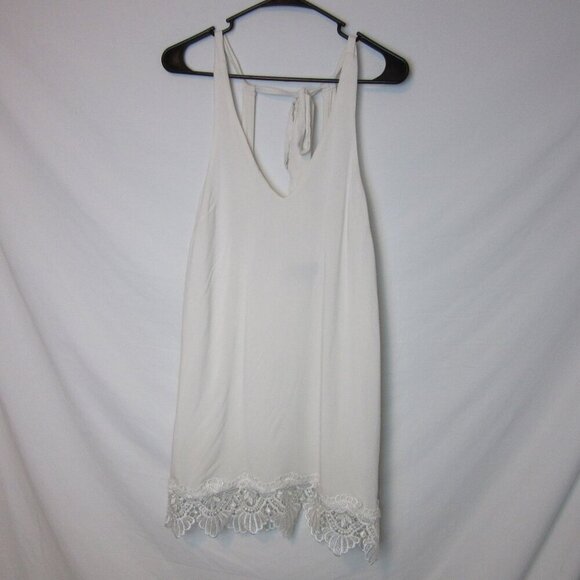 Lulus White Shift Dress XS Tie Lace Trim Bridal Mini Graduation - Picture 1 of 6